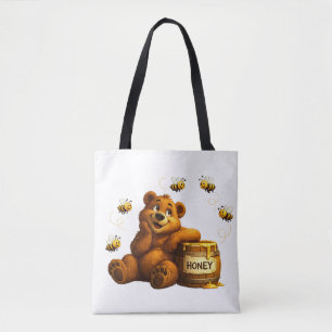 Knuffelige beer met honing & gelukkige bijen tote bag