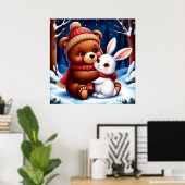 Knuffelige Beer met Konijn Poster (Thuiskantoor)