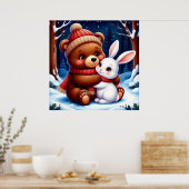 Knuffelige Beer met Konijn Poster (Keuken)