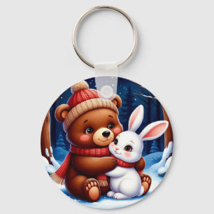 Knuffelige Beer met Konijn Sleutelhanger