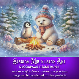 Knuffelige Beer & Pinguïn Winter Bosland Kunst Dec Tissuepapier