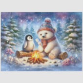 Knuffelige Beer & Pinguïn Winter Bosland Kunst Dec Tissuepapier (Voorkant)