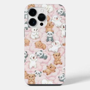Knuffelige beren en panda's op roze wolken Naadloo iPhone 14 Pro Max Hoesje