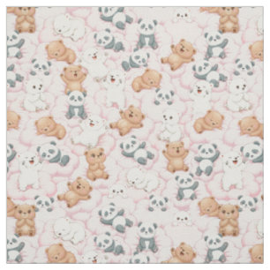 Knuffelige beren en panda's op roze wolken Naadloo Stof