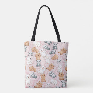 Knuffelige beren en panda's op roze wolken Naadloo Tote Bag