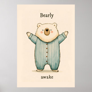 Knuffelige berenpyjama kinderkamerillustratie poster