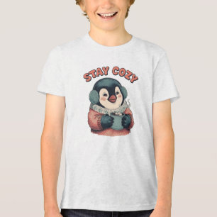 Knuffelige blijf knus pinguïn drinkt warme chocola Tri-Blend shirt