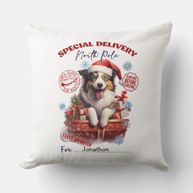 Knuffelige Border Collie Kerst Dekoratiekussen Kussen (Voorkant)
