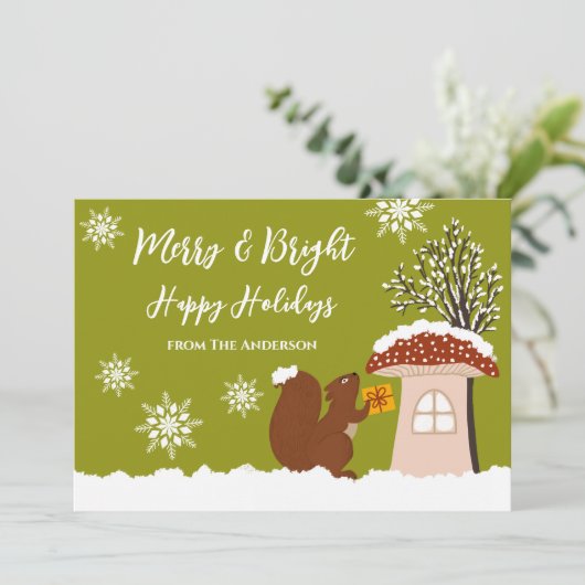 Knuffelige eekhoorn cadeau winter kerst Kerstkaart (Staand voorkant)
