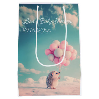 Knuffelige egel met verjaardagsballonnen, aanpasba medium cadeauzakje