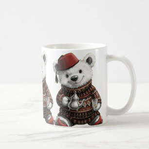 Knuffelige Fez-hoed Teddy in knusse wintertrui Koffiemok