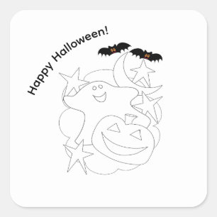 Knuffelige Geest Pompoen Vleermuizen Kleur Mij Hal Vierkante Sticker