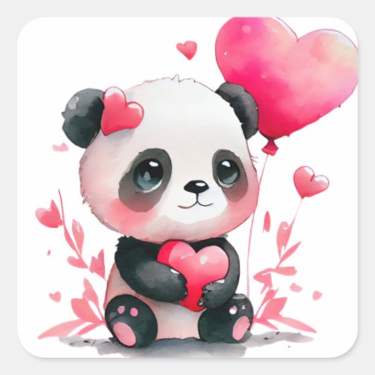 Knuffelige Hart Panda Beer Valentijn Vierkante Sticker (Voorkant)