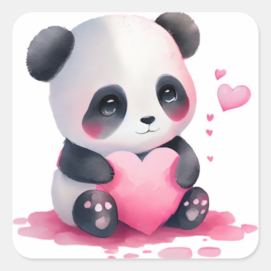 Knuffelige Hart Panda Beer Valentijn Vierkante Sticker (Voorkant)
