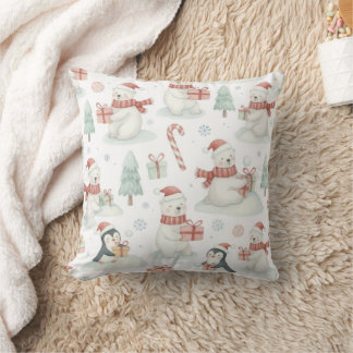 Knuffelige ijsberen en pinguïns Kerst Worp Kussen