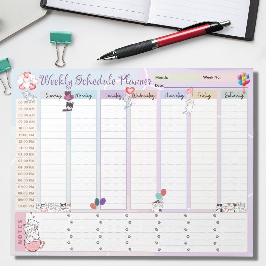 Knuffelige Kat Ballon Weekplanner Notitieblok