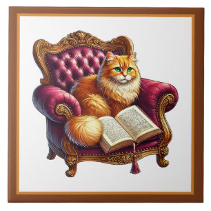 Knuffelige kat leeshoek bibliotheek boekenliefhebb tegeltje
