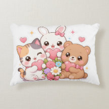 Knuffelige Kawaii Dieren Vrienden Harten & Bloemen