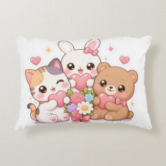 Knuffelige Kawaii Dieren Vrienden Harten & Bloemen Accent Kussen