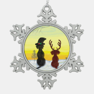 knuffelige kersthond tin sneeuwvlok ornament