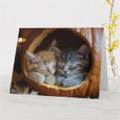 Knuffelige Kittens Kussen in een Pompoen Kaart (Gele Bloem)