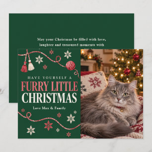 Knuffelige Kleine Kerstkat Foto Feestdagenkaart