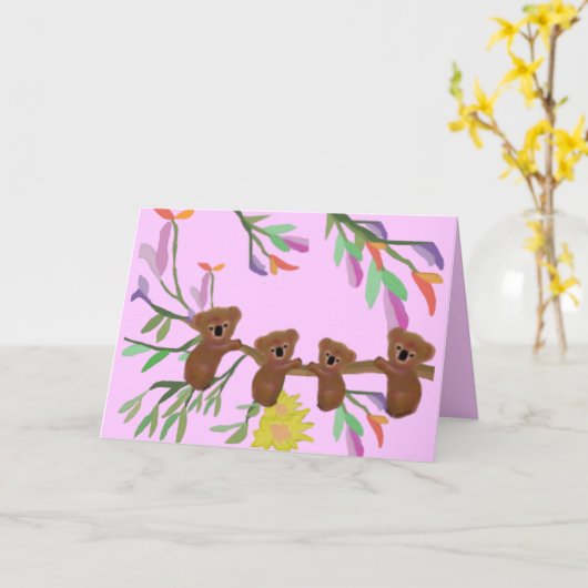 Knuffelige Koala Hugs Moederdag Kaart (Gele Bloem)