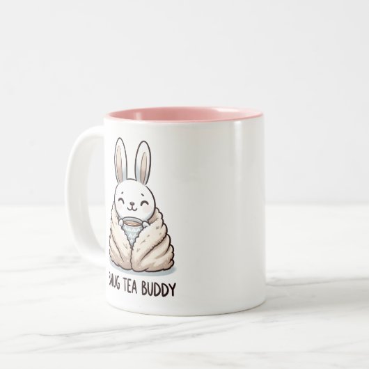 Knuffelige konijnenthee tweekleurige koffiemok (Voorkant links)