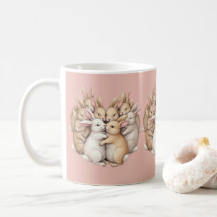 Knuffelige Konijntjes in een Knus Pastelkleurig Ro Koffiemok