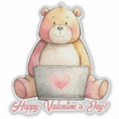 Knuffelige laptopbeer Valentijnsdag Sticker (Voorkant)