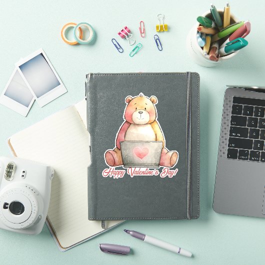 Knuffelige laptopbeer Valentijnsdag Sticker (iPad Cover)