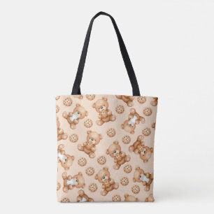 Knuffelige Melk en Koekjes Beer Naadloos Patroon Tote Bag