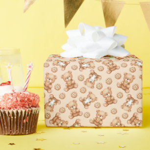 Knuffelige melk- en koekjesbeer naadloos patroon cadeaupapier