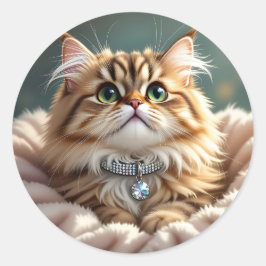 Knuffelige Pluizige Kat | Blank Ronde Sticker