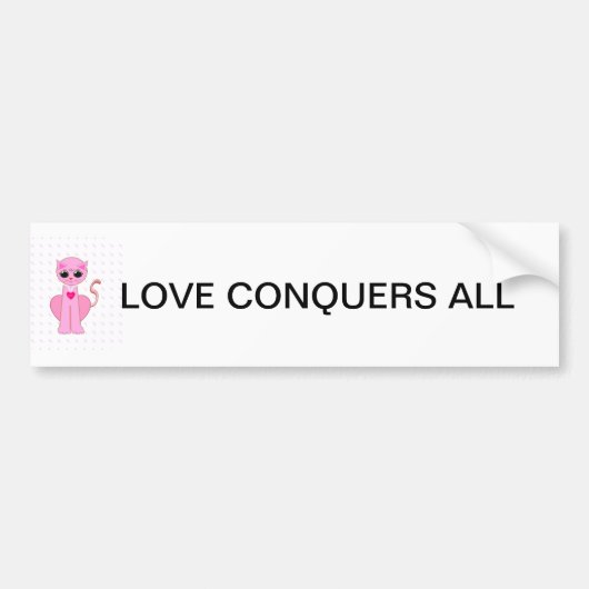 KNUFFELIGE ROZE KAT: LIEFDE OVERWINNEN ALLES BUMPERSTICKER (Voorkant)