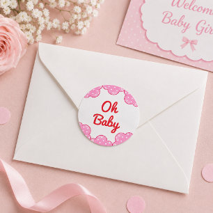 Knuffelige Roze Wolken Meisje Baby Shower Ronde Sticker