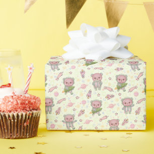 Knuffelige Ruimtevaarder Beer Naadloos Patroon Cadeaupapier