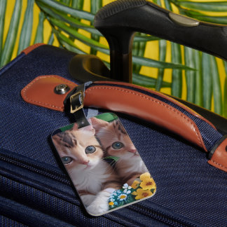 Knuffelige Schattigee Kittens in een bloemmand Bagagelabel
