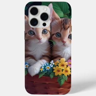 Knuffelige Schattigee Kittens in een bloemmand iPhone 15 Pro Max Hoesje