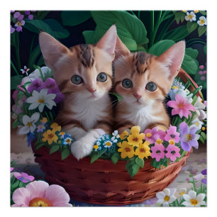 Knuffelige Schattigee Kittens in een bloemmand Perfect Poster