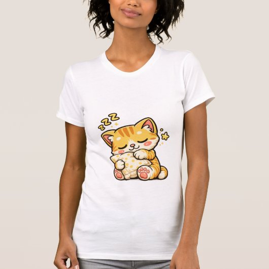 Knuffelige Slaapkat Kussen T-shirt (Voorkant)