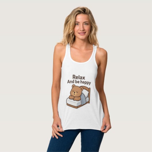 Knuffelige Slaperige Beer Sticker Tanktop (Volledige Voorkant)