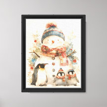 Knuffelige Sneeuwman Pinguïns Kinderkamer Muur Wat