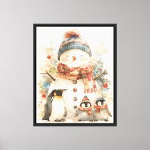 Knuffelige Sneeuwman Pinguïns Kinderkamer Muur Wat