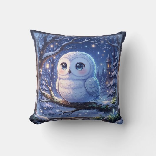Knuffelige Sneeuwuil Winterkussen Kussen (Voorkant)
