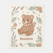 Knuffelige teddybeer bloemige aangepaste naam fleece deken (Voorkant)