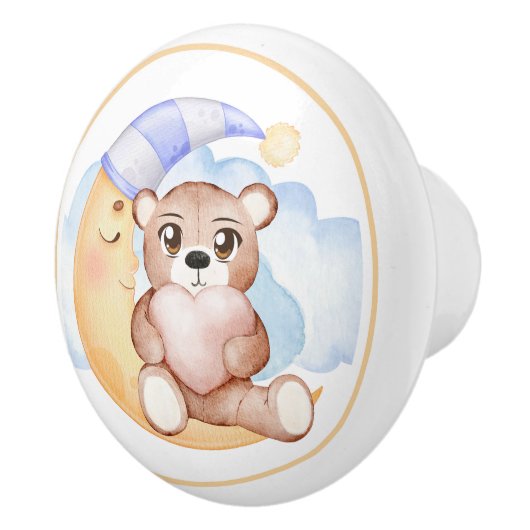 Knuffelige teddybeer en halve maan keramische knop (Rechts)