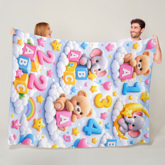 Knuffelige teddybeer en olifant ABC nummers fleece Deken
