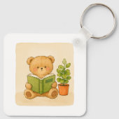 Knuffelige teddybeer leest boek sleutelhanger (Achterkant)