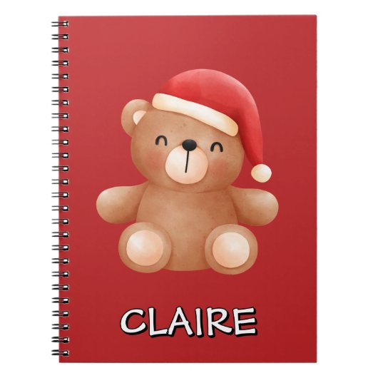 Knuffelige teddybeer met kerstmuts Aangepaste naam Notitieboek (Voorkant)